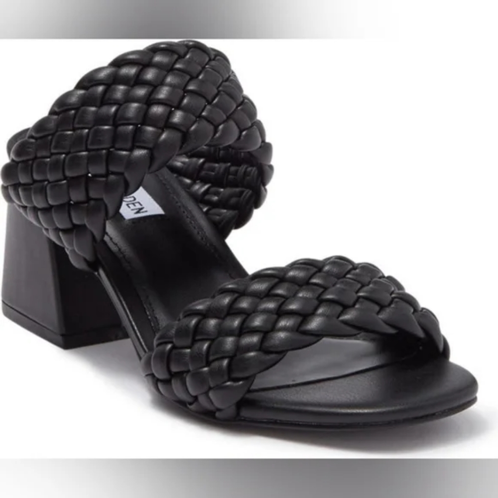 Steve Madden Daphnee Slip On Block Heel Sandal Black Flip Flop Thong Strappy y2k